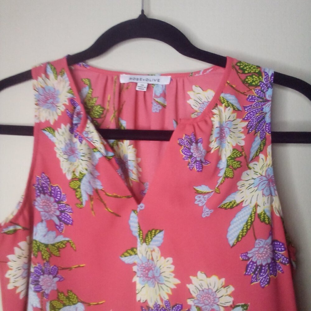 Rose & Olive Blouse Shirt XS Women Sleeveless Floral Print Colorful - Picture 7 of 16